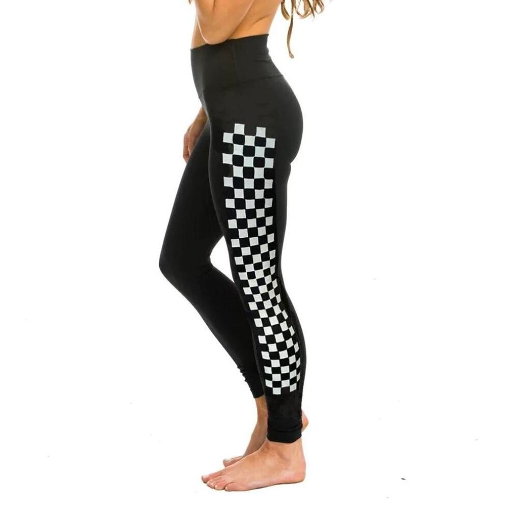 Aviator Nation XS Checkerboard Black Leggings